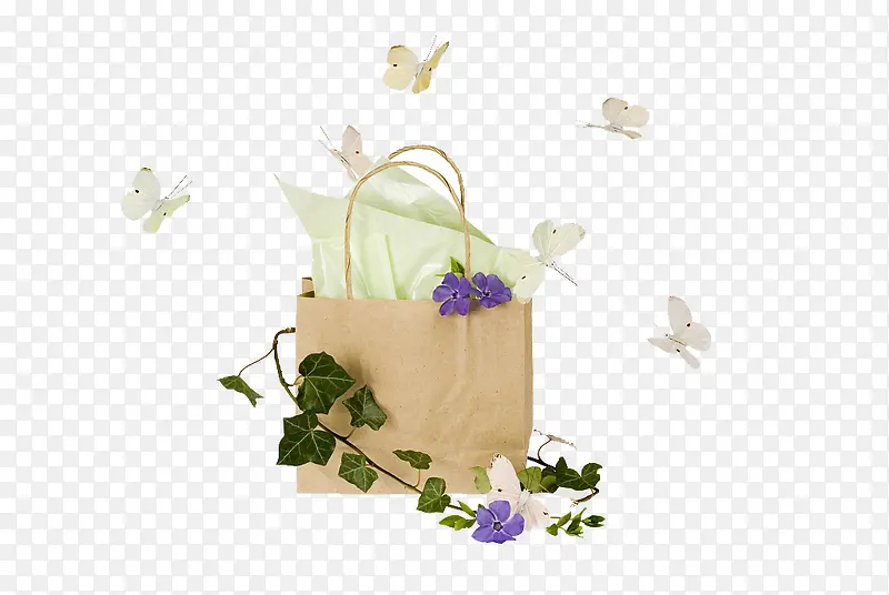 蝴蝶与牛皮纸购物袋