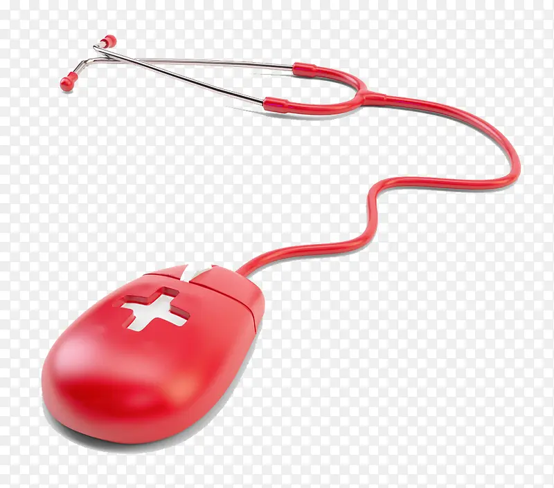 红色鼠标听诊器高清免扣素材