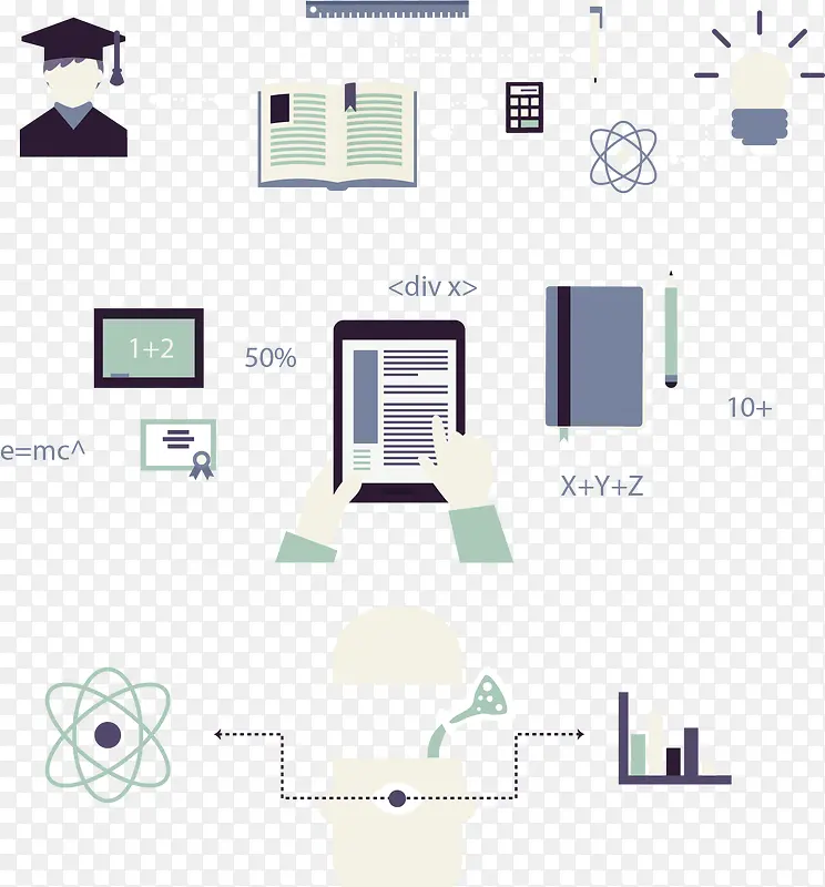 矢量手绘扁平图标学术
