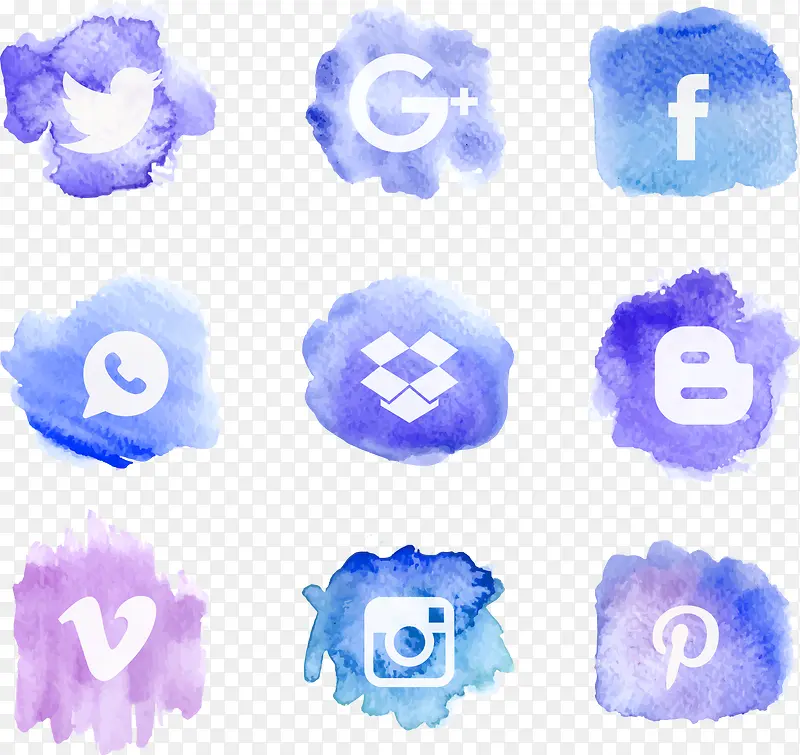 9款蓝色水彩绘社交媒体图标