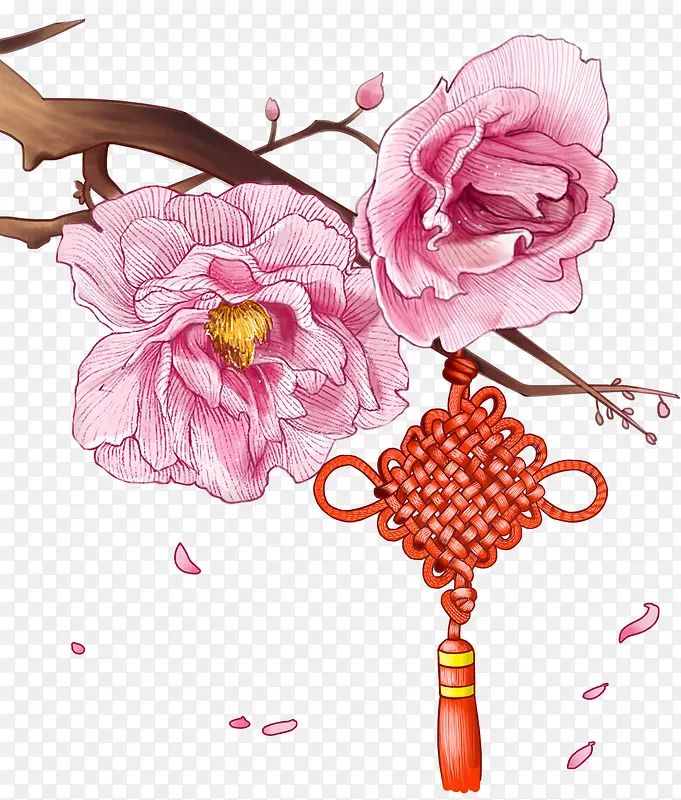 新年装饰鲜花中国结素材