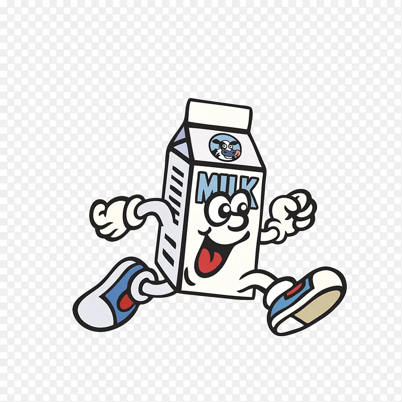 卡通奔跑的牛奶盒先生素材
