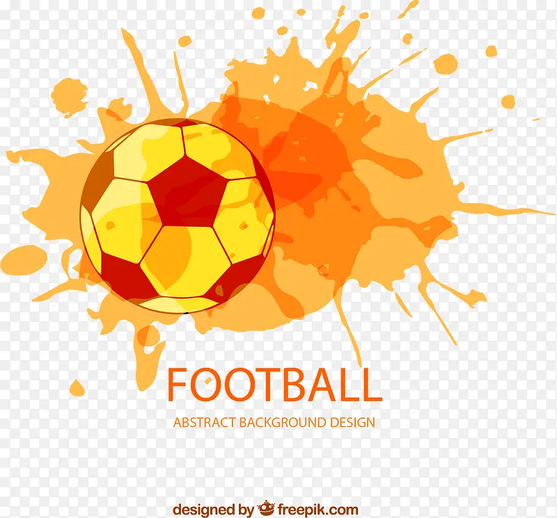 橙色水彩足球和墨迹