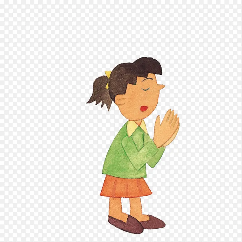 卡通站着祈祷的女孩素材