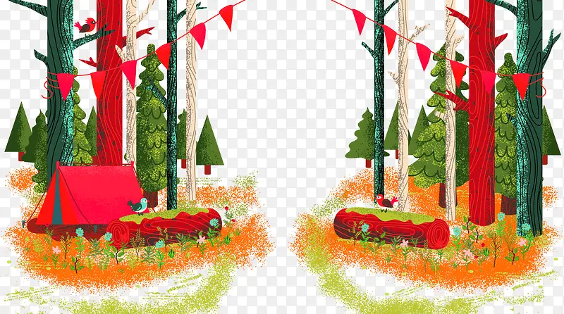 红色清新树林边框纹理