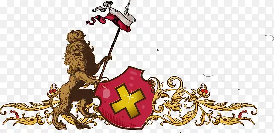 狮子雕花金色盾牌标题纹章