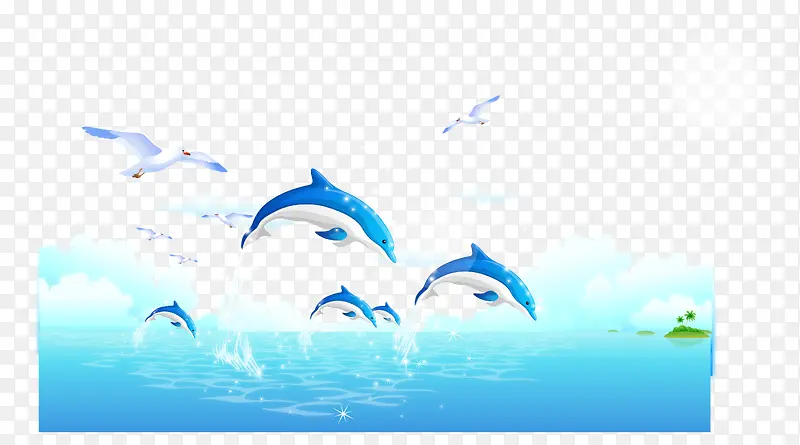 清新海豚海洋风景矢量