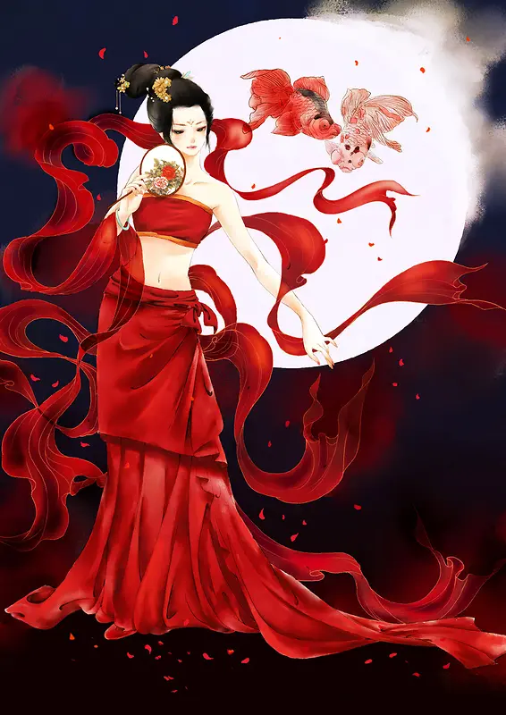 红色白色月光扁平风格嫦娥