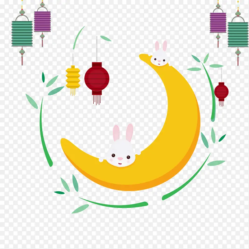 手绘月亮兔子中秋节节日海报