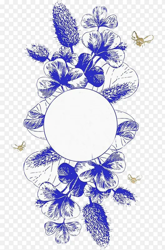 蓝色植物圆形装饰文本框