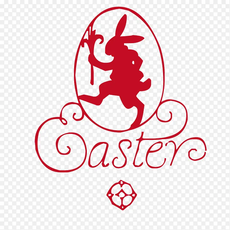 红色复活节鸡蛋月兔木刻版画