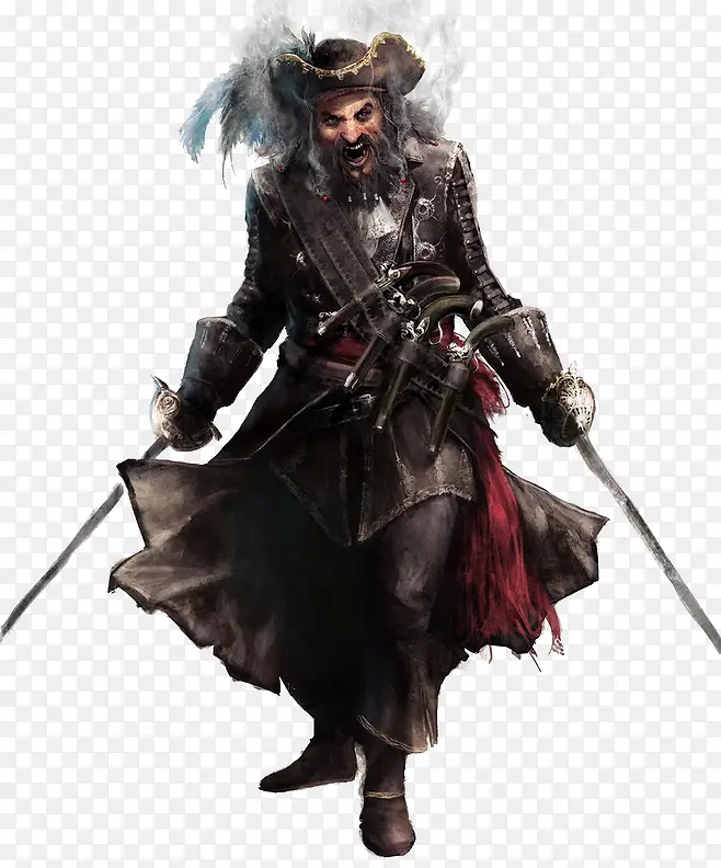 手绘插画双剑男人
