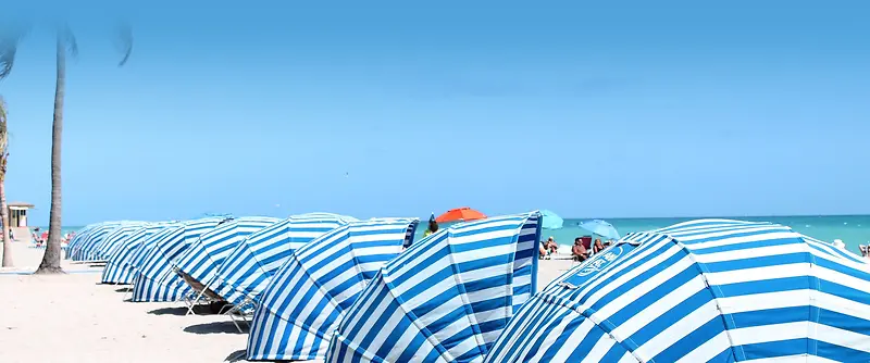 蓝色条纹帐篷海滩海报背景