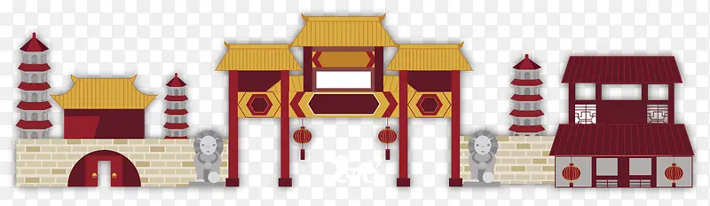 新年卡通手绘门楼矢量图