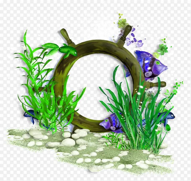 水下船舵与海草珊瑚装饰场景插画PNG图片素材下载_图片编号qezzzgpk-免抠素材网