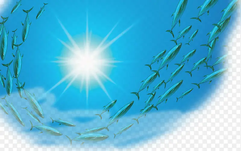 夏日海底鱼群阳光光效