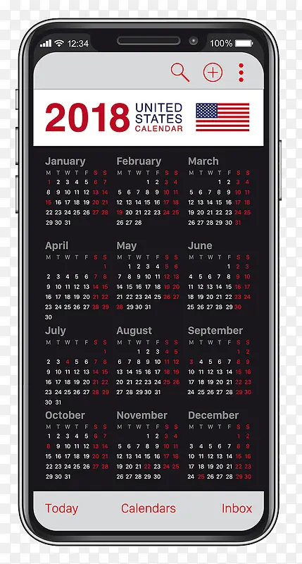 2018手机美国日历