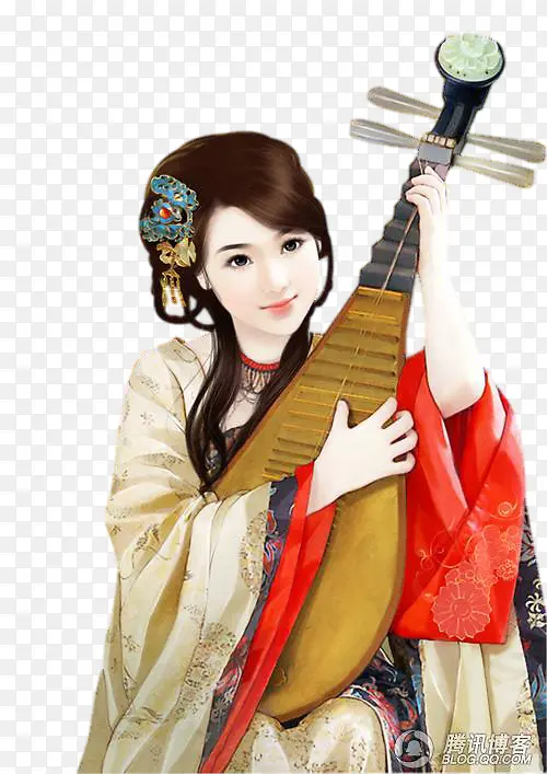彩绘立绘抱着琵琶美女装饰