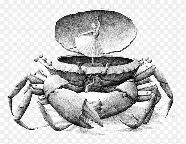 螃蟹上的舞蹈者素描插画