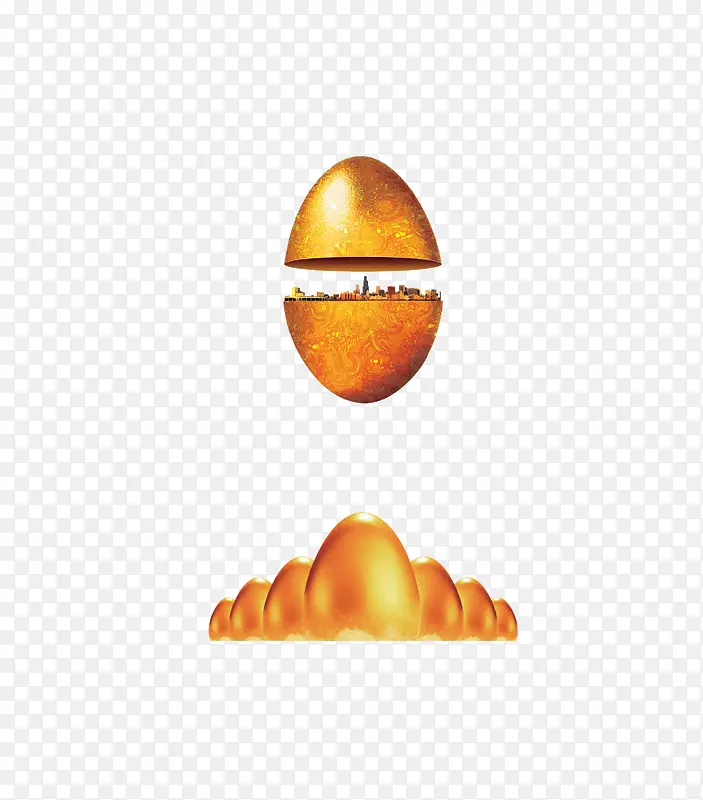 金蛋堆上悬浮着一个打开的金蛋