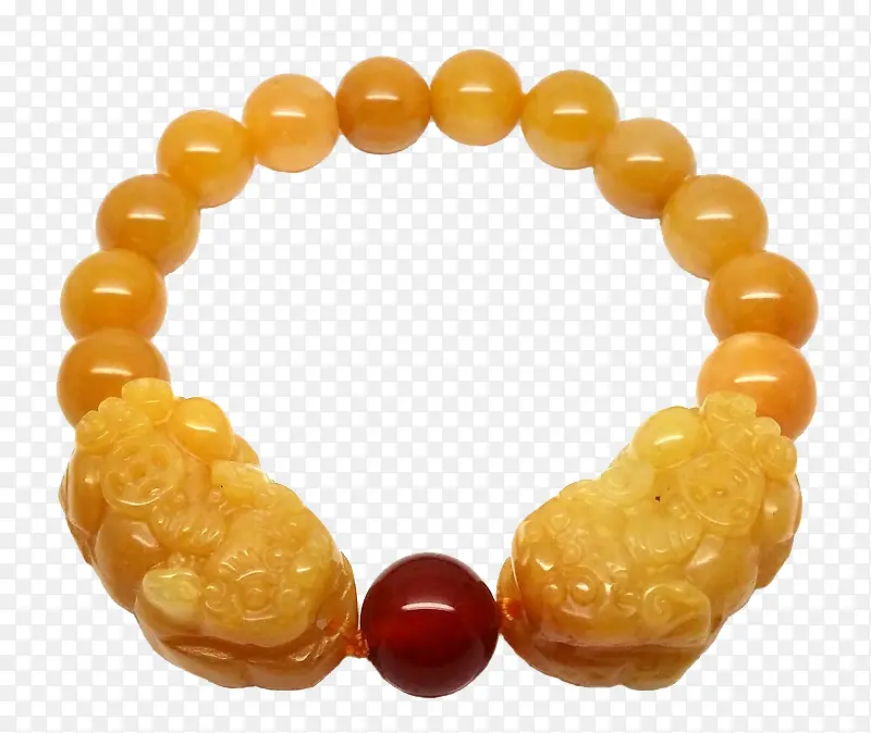 天然黄玉双貔貅红玛瑙手链
