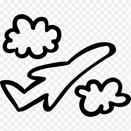 飞机飞行在云层之间的飞行图标