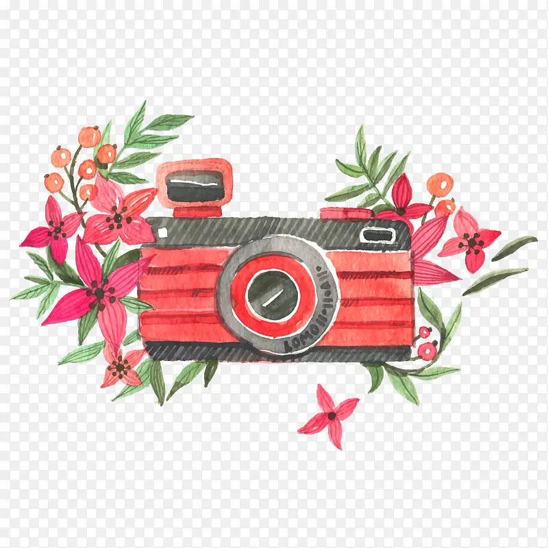水彩花卉和照相机矢量