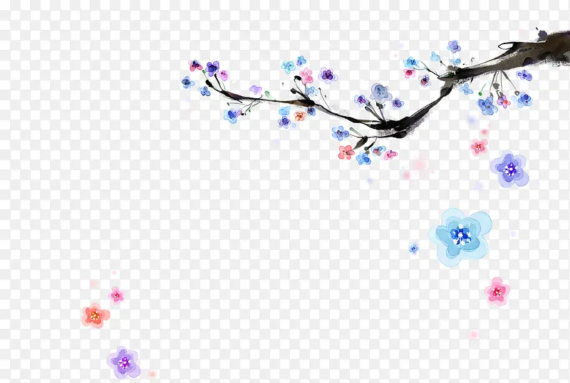 彩色水墨梅花