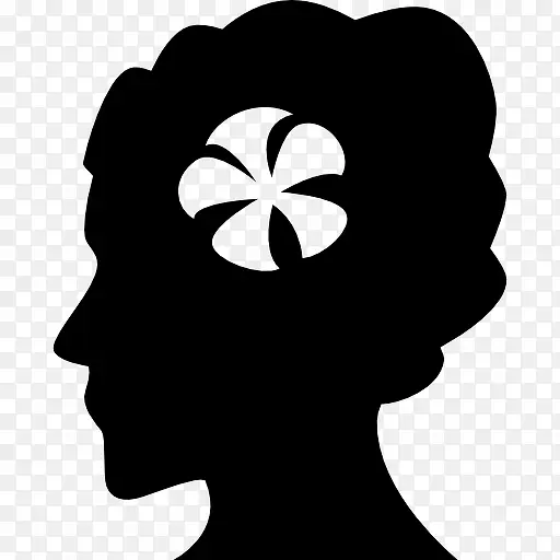 女人头像剪影与花在温泉图标