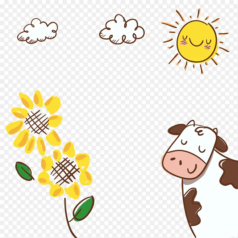 向日葵与奶牛矢量图