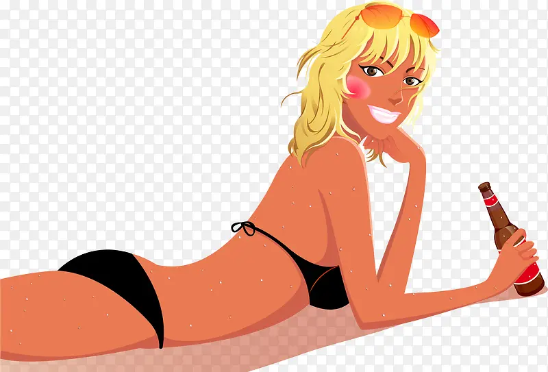 矢量手绘趴着的比基尼美女