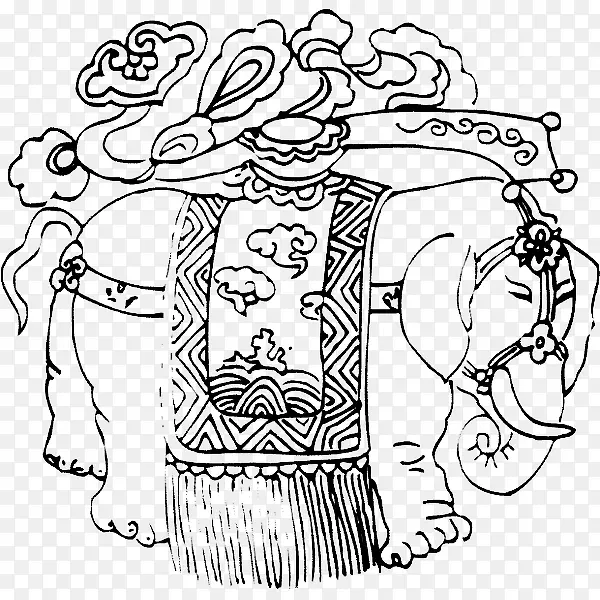 手绘傣族大象图