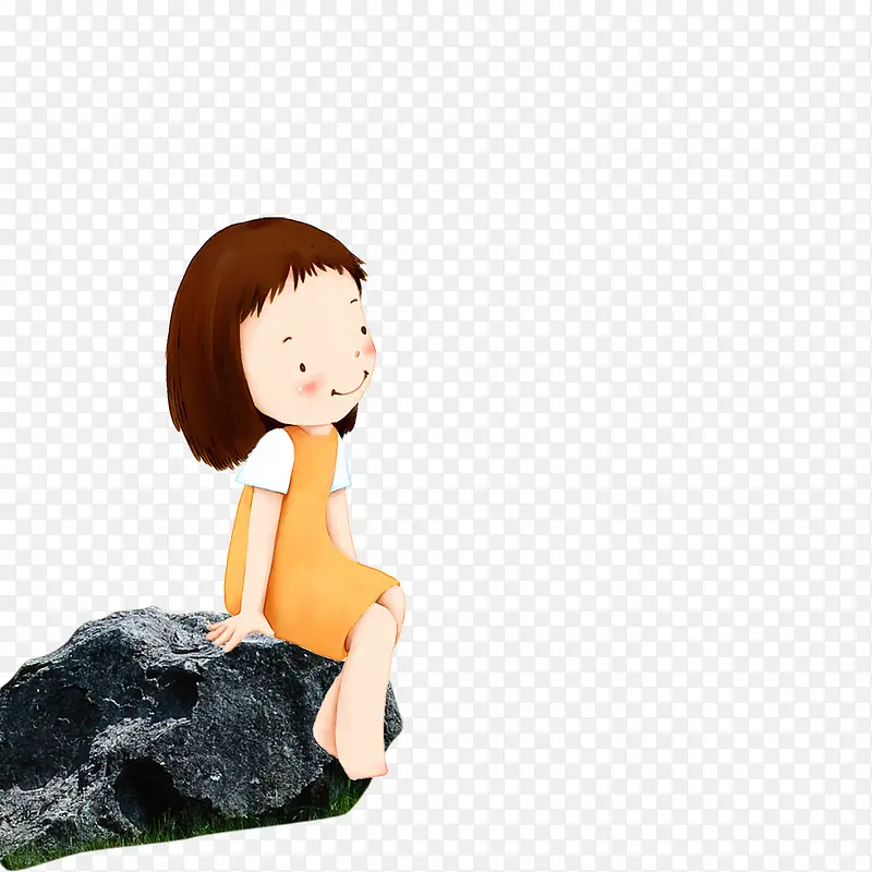 坐在岩石上的小女孩