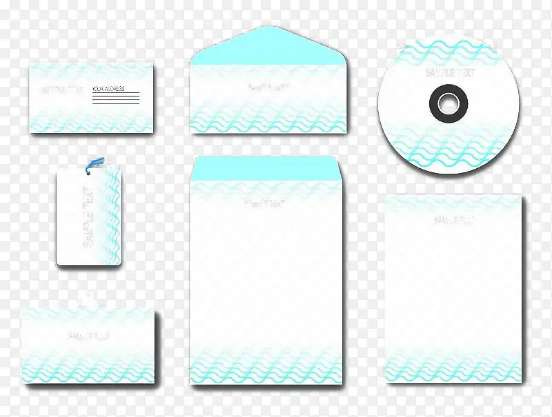 白底蓝波纹信封与光盘设计模板