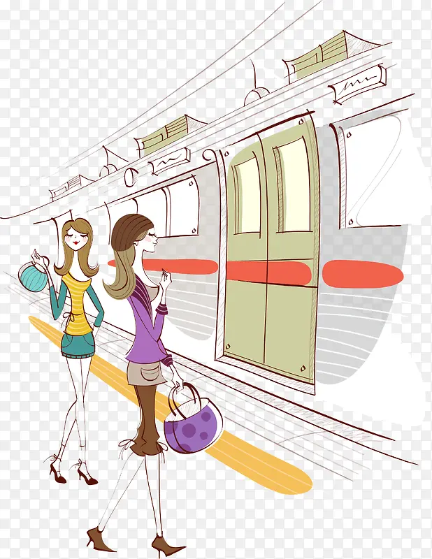地铁站的时尚美女插画