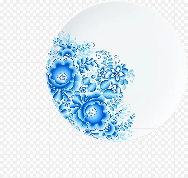 蓝花装饰白瓷盘矢量素材,