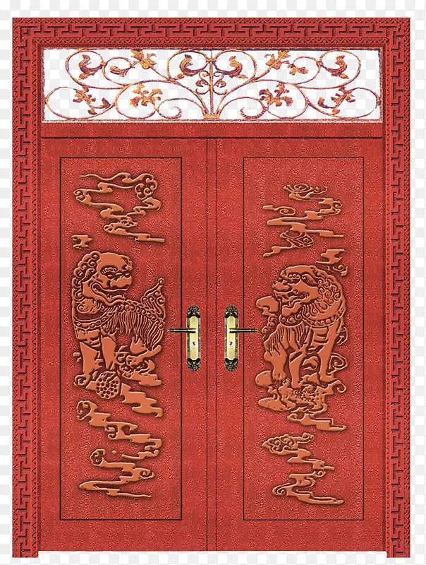 中国传统木质浮雕镂空工艺红门
