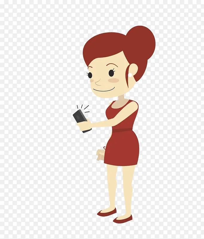 卡通拿着手机的女人PNG图