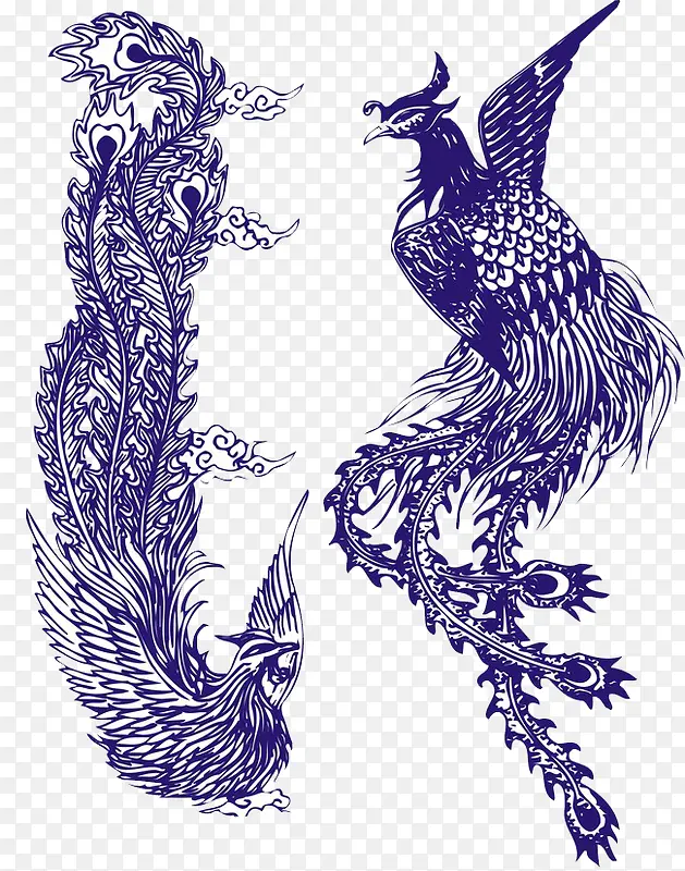 青花凤凰图案素材