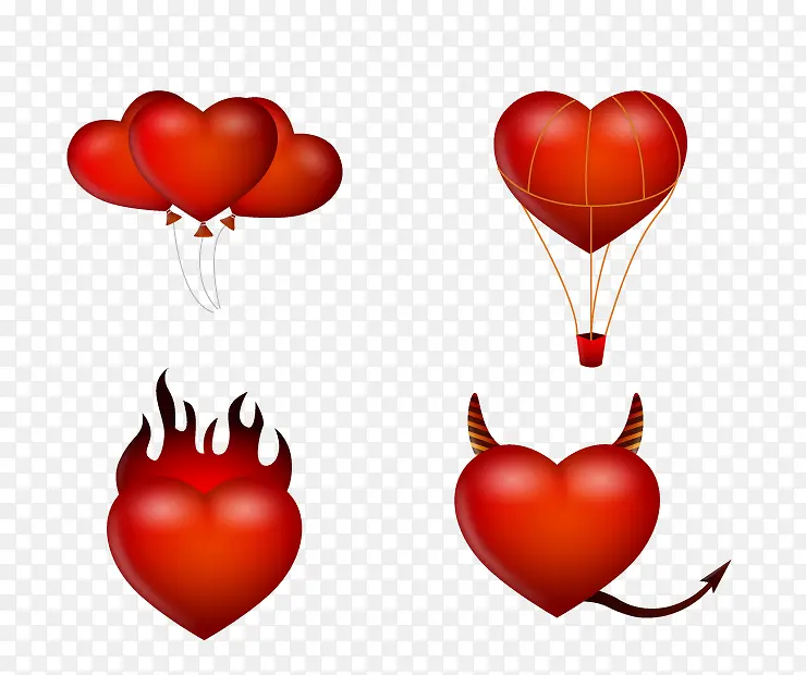 4个红色爱心气球图标