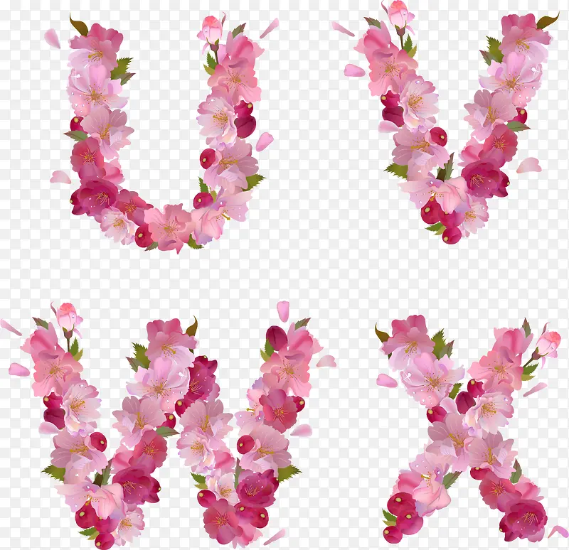 粉色花朵构成的UVWX