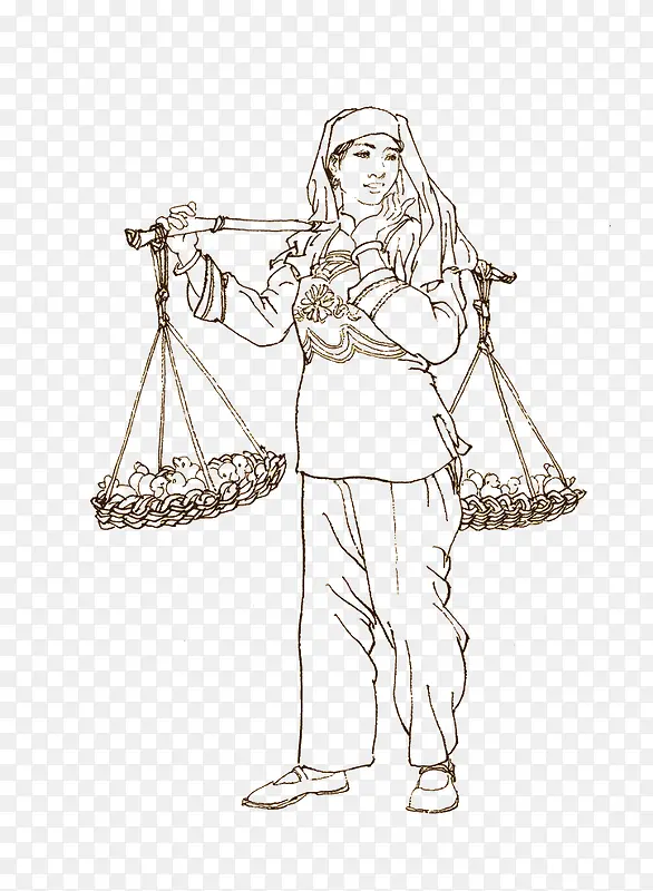 回族美女简笔