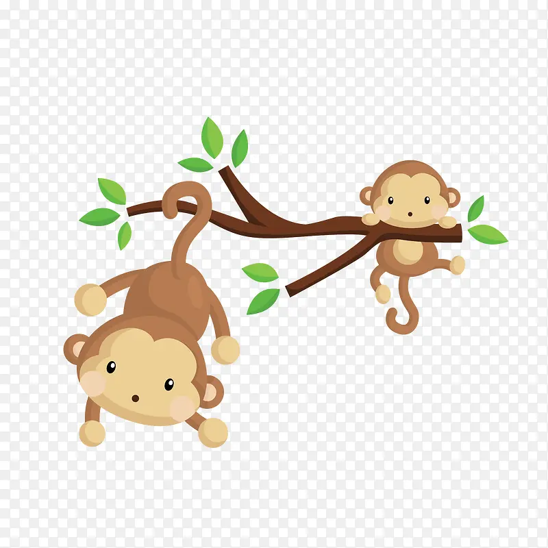 矢量手绘树枝动物小猴