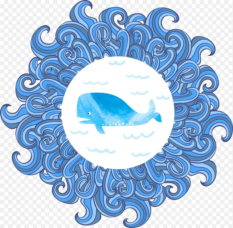 蓝色海豚海浪花纹