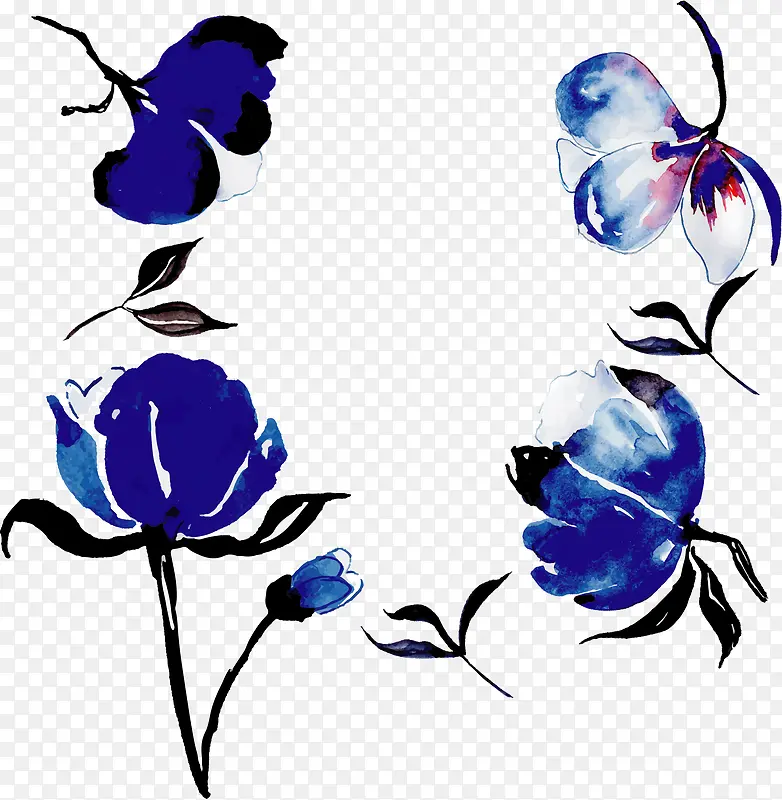 水彩蓝色花朵花纹