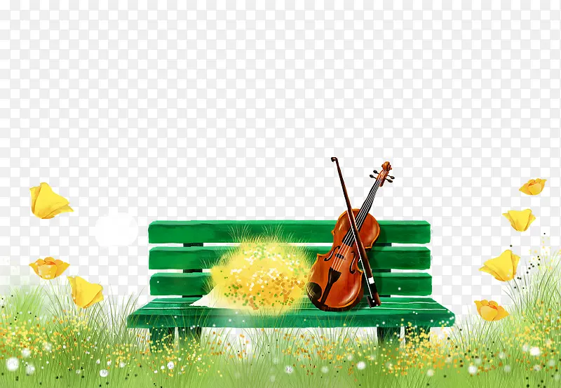 户外花朵木椅小提琴