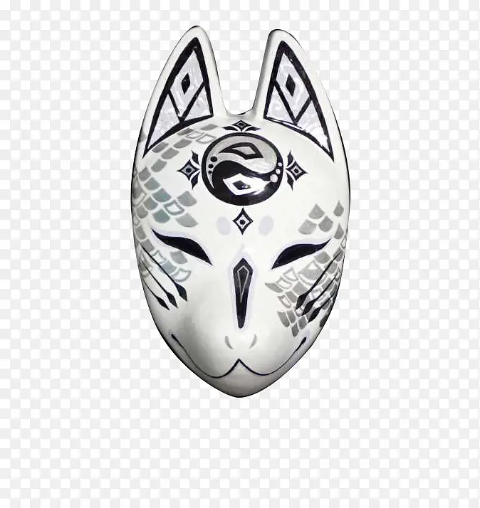 日式黑白间色鱼纹狐狸面具