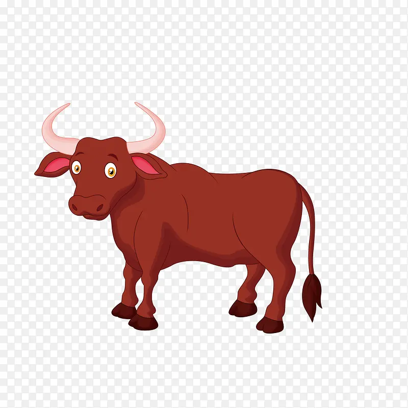 卡通手绘红色的小牛