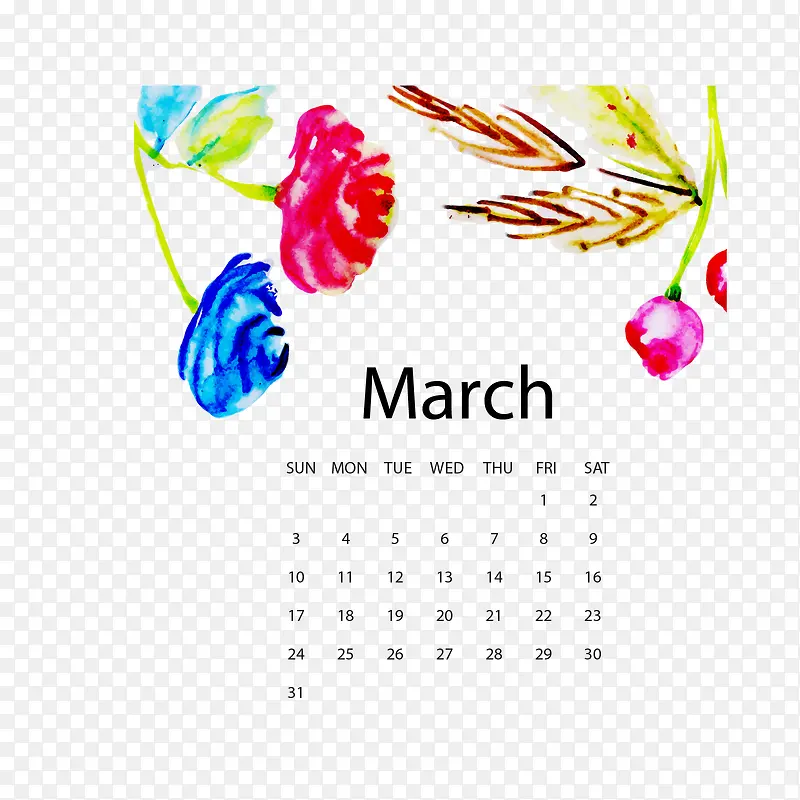 2019水彩植物3月年历