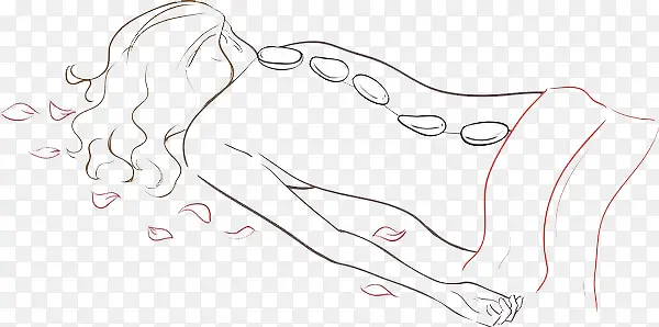 手绘线稿按摩的女人花瓣